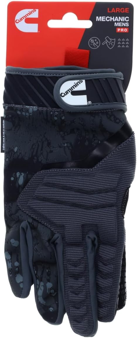 Cummins Pro Mechanic Glove - Professional Tool Grip Mechanics Work Gloves for Men Women with Impact Protection, XL, Black and Gray