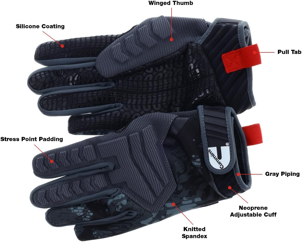 Cummins Pro Mechanic Glove - Professional Tool Grip Mechanics Work Gloves for Men Women with Impact Protection, XL, Black and Gray