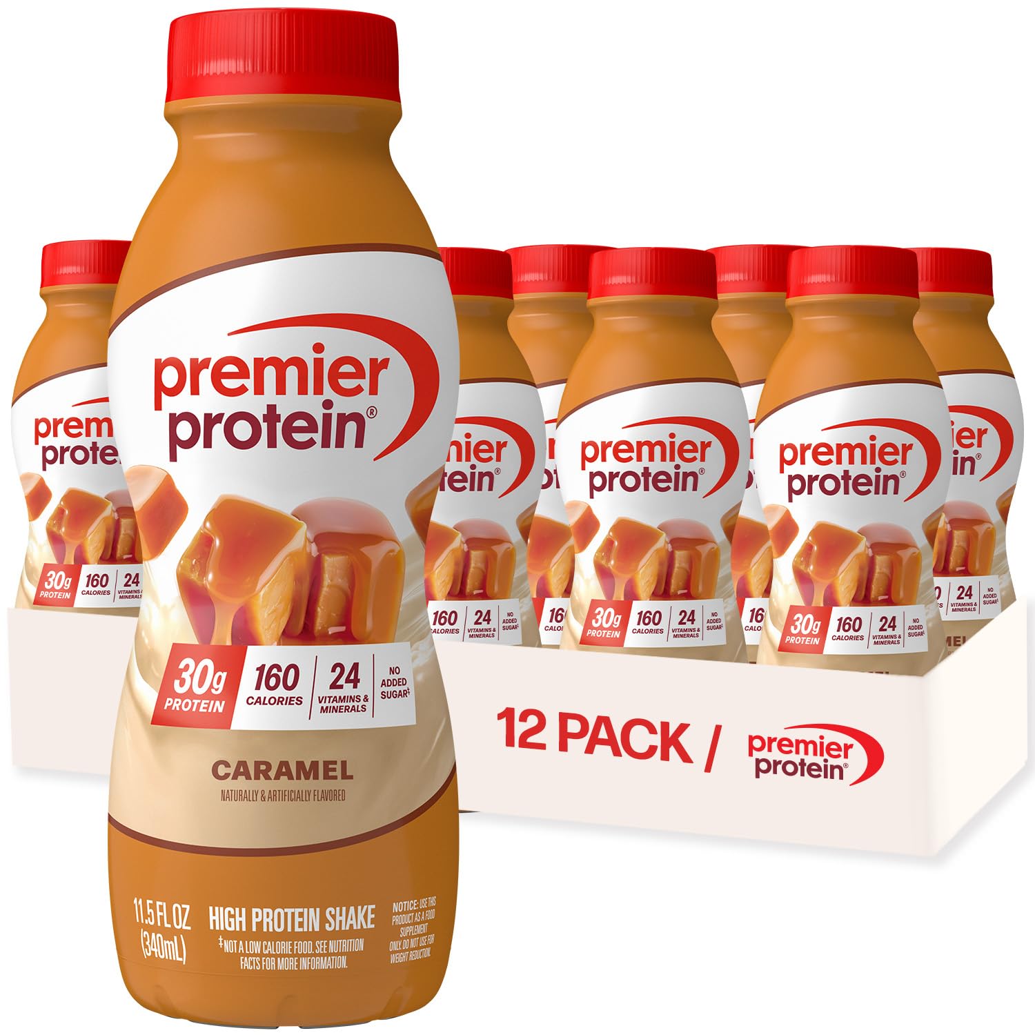 Premier Protein 30g High Protein Shake, Chocolate, 12 Pack Bottles, Vegetarian