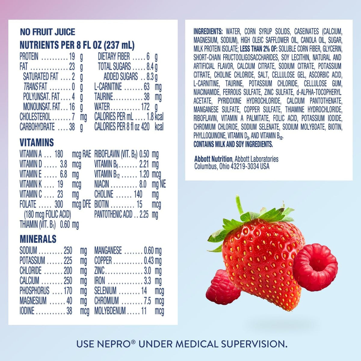 Nepro Nutrition Shake for People on Dialysis,19g Protein,420 Calories,Mixed Berry,8 fl oz,(Pack of 48)