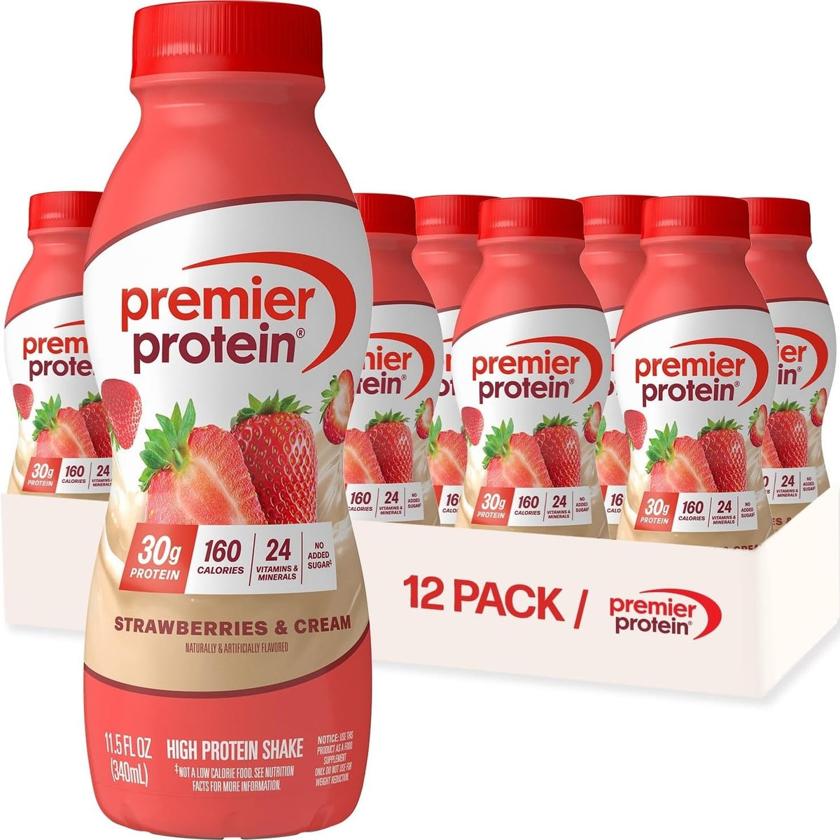 Premier Protein 30g High Protein Shake, Chocolate, 12 Pack Bottles, Vegetarian