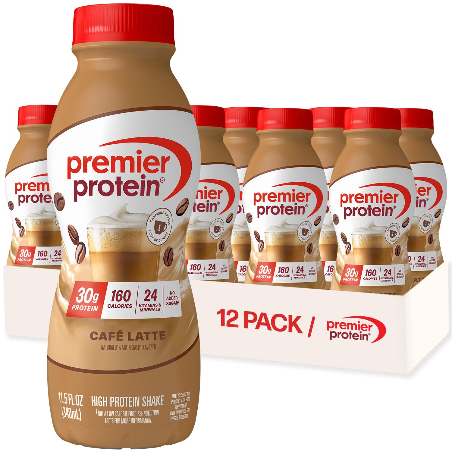 Premier Protein 30g High Protein Shake, Chocolate, 12 Pack Bottles, Vegetarian