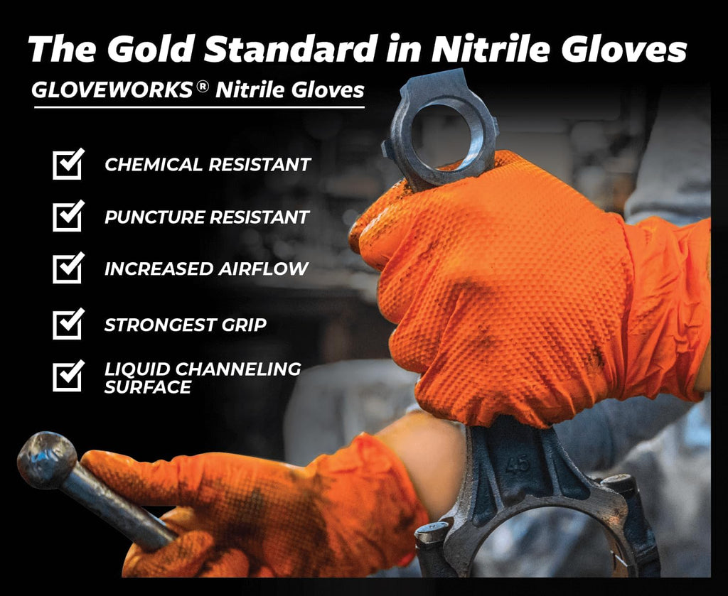 GLOVEWORKS Nitrile Gloves Disposable Orange 8 mil | Heavy Duty Gloves for Mechanics Shops, Industrial, Business & Home Use, Bulk Purchasing Options, Rubber Alternative