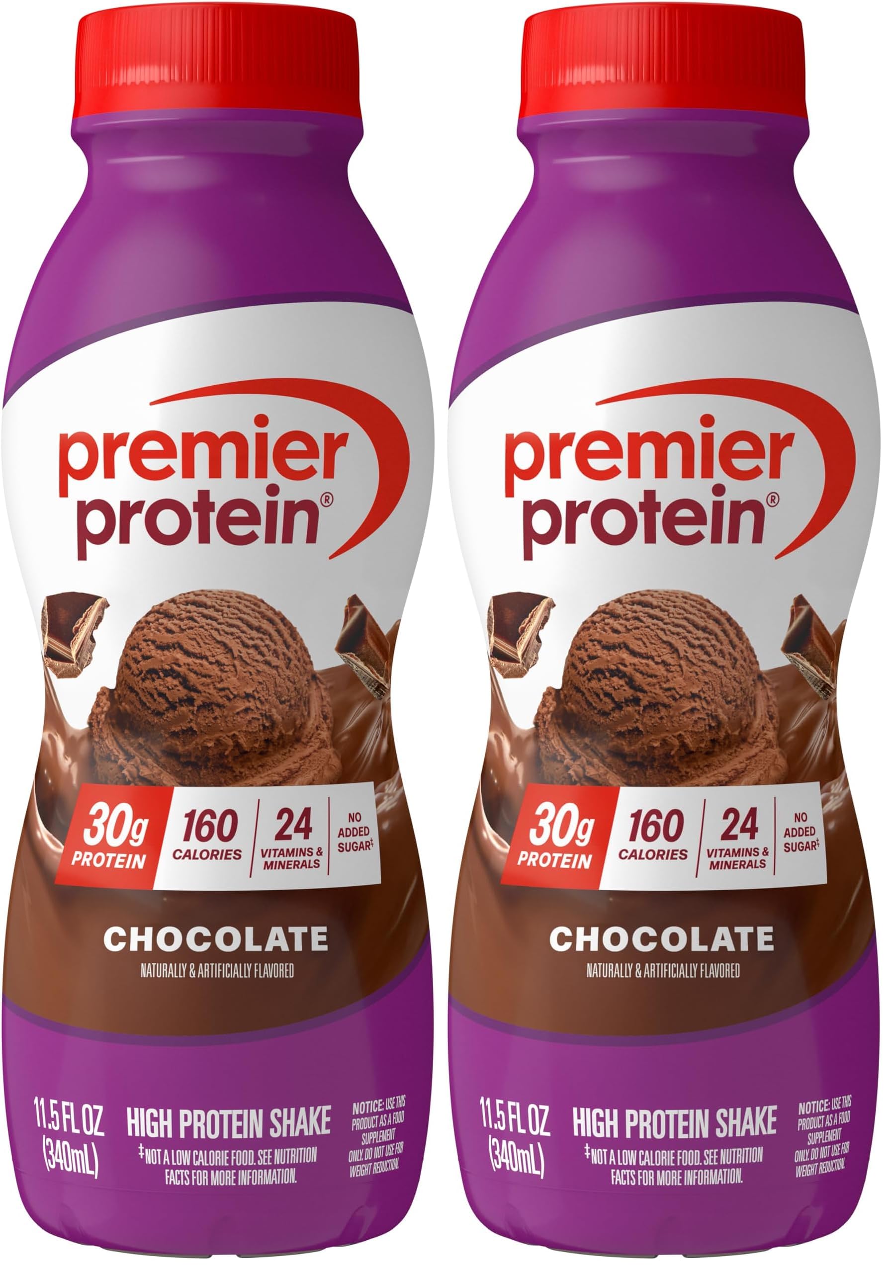 Premier Protein 30g High Protein Shake, Chocolate, 12 Pack Bottles, Vegetarian