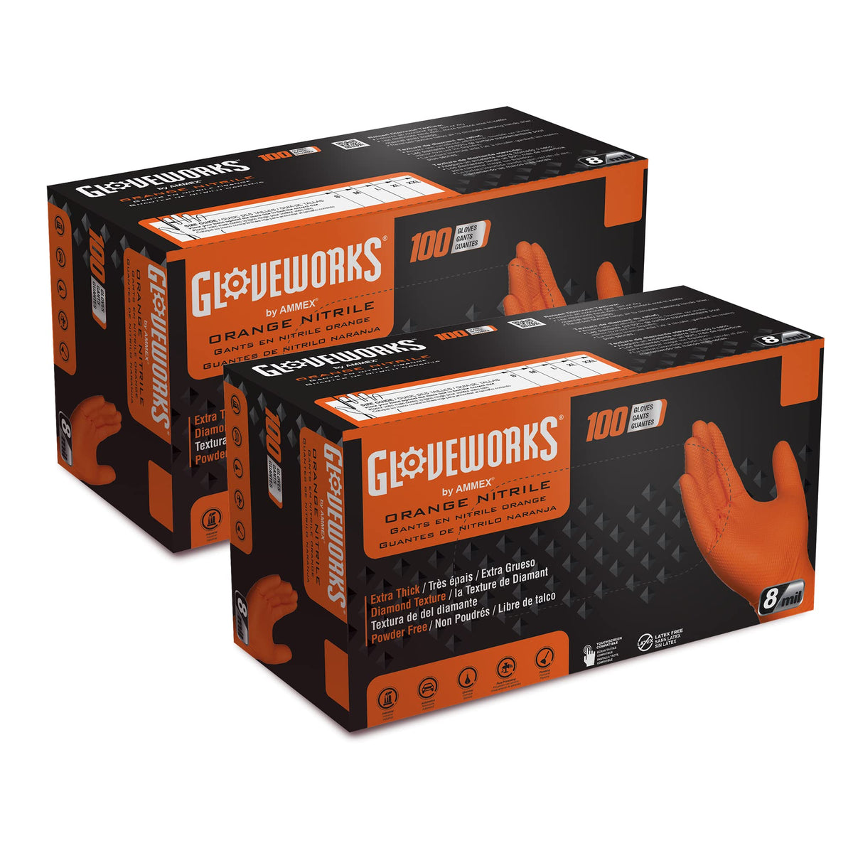GLOVEWORKS Nitrile Gloves Disposable Orange 8 mil | Heavy Duty Gloves for Mechanics Shops, Industrial, Business & Home Use, Bulk Purchasing Options, Rubber Alternative